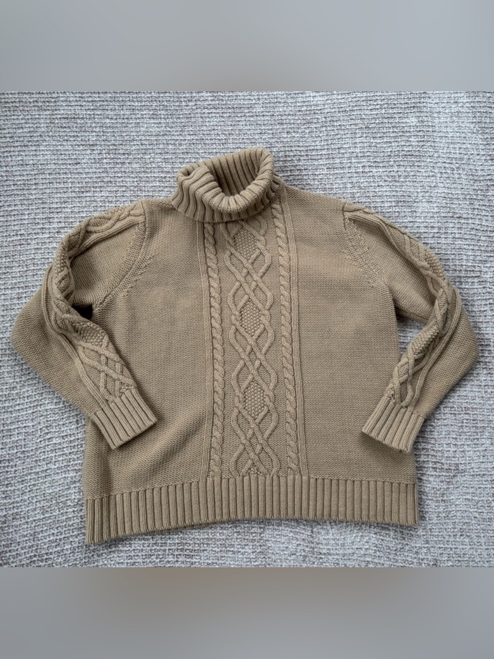 Eddie Bauer Cable Knit Turtleneck Sweater in Camel